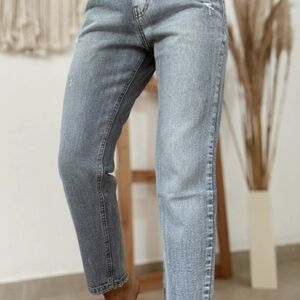 Blue Straight Leg Jeans with Faded Wash